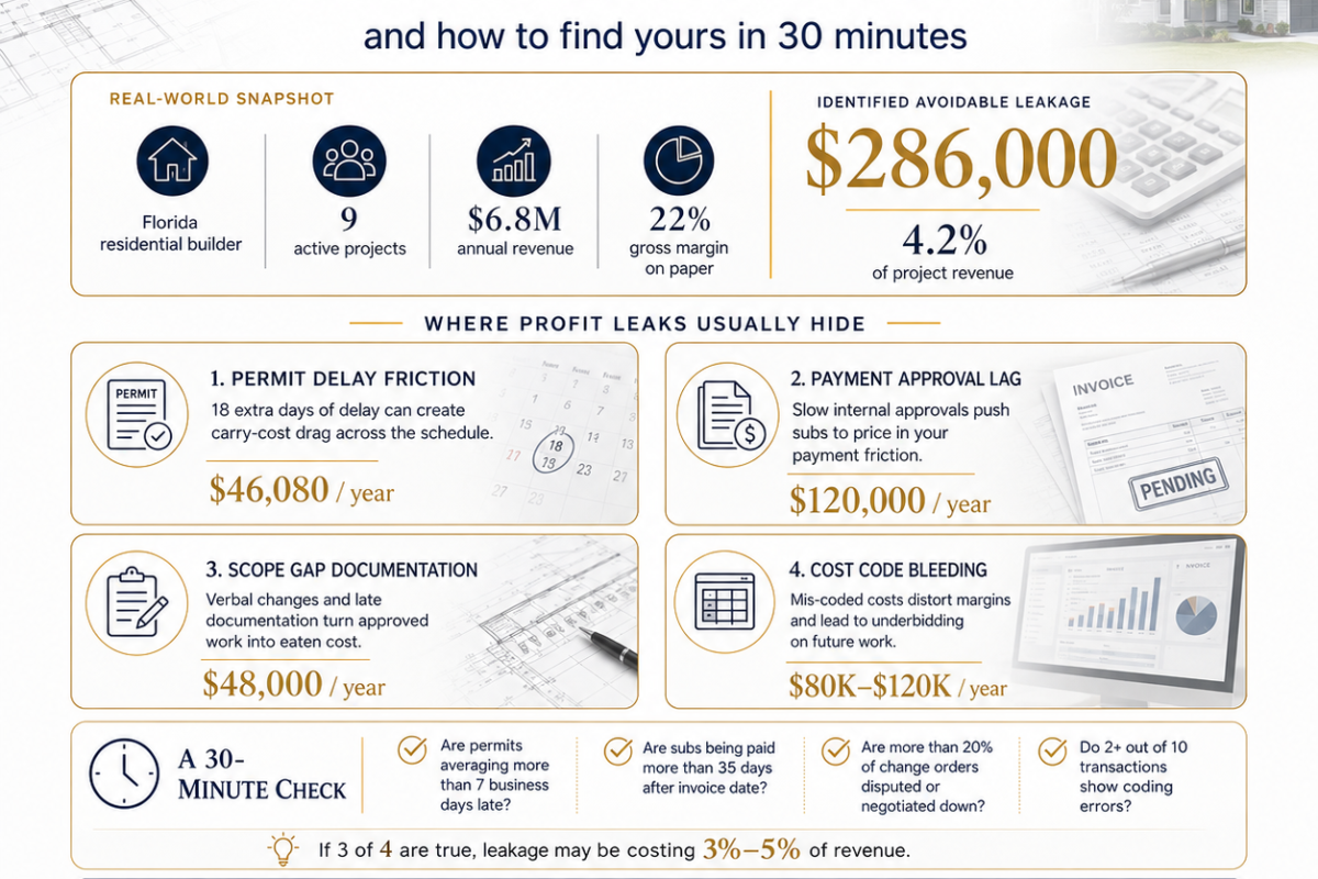 The 4 invisible profit leaks in small residential construction (and how to find yours in 30 minutes)
